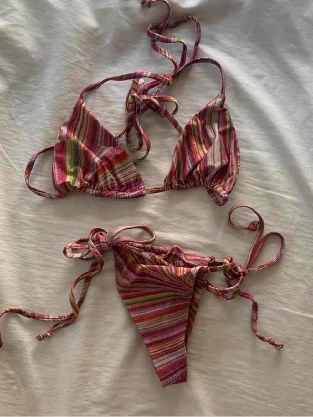 Frankie's Bikinis Pink Multi-Stripe Bikini Top